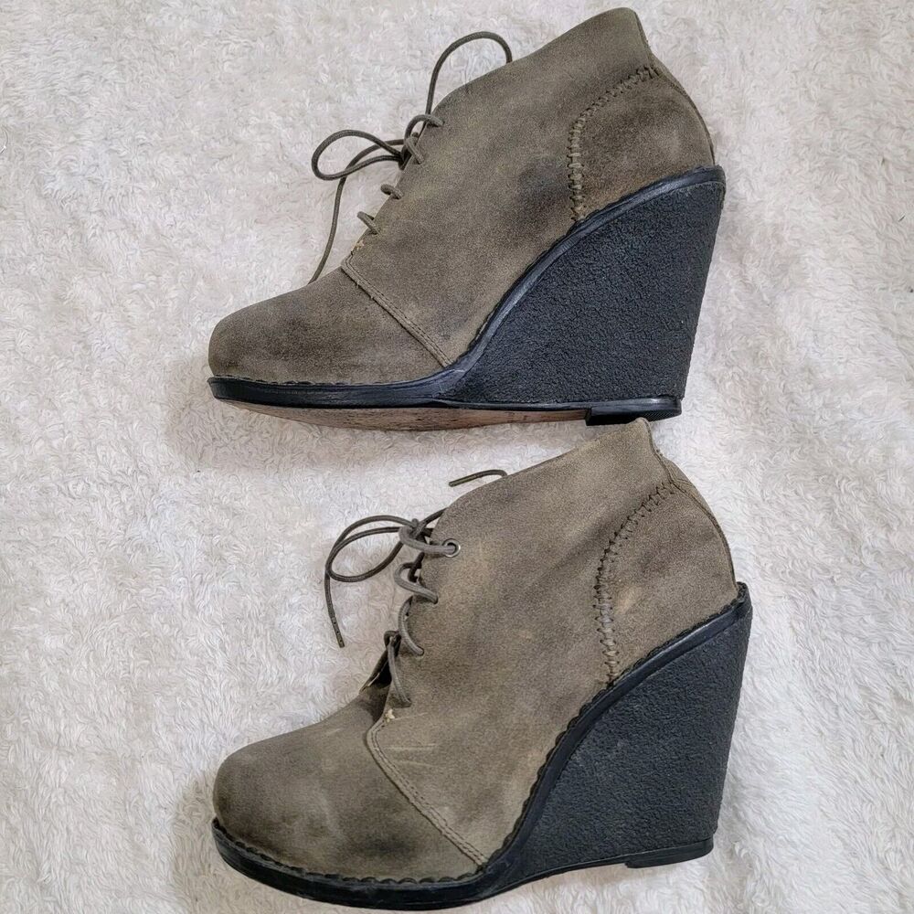 Rag & Bone Odval Wedge Ankle Lace Up Olive Green Suede Boots Size 37 US 7 - Picture 6 of 16